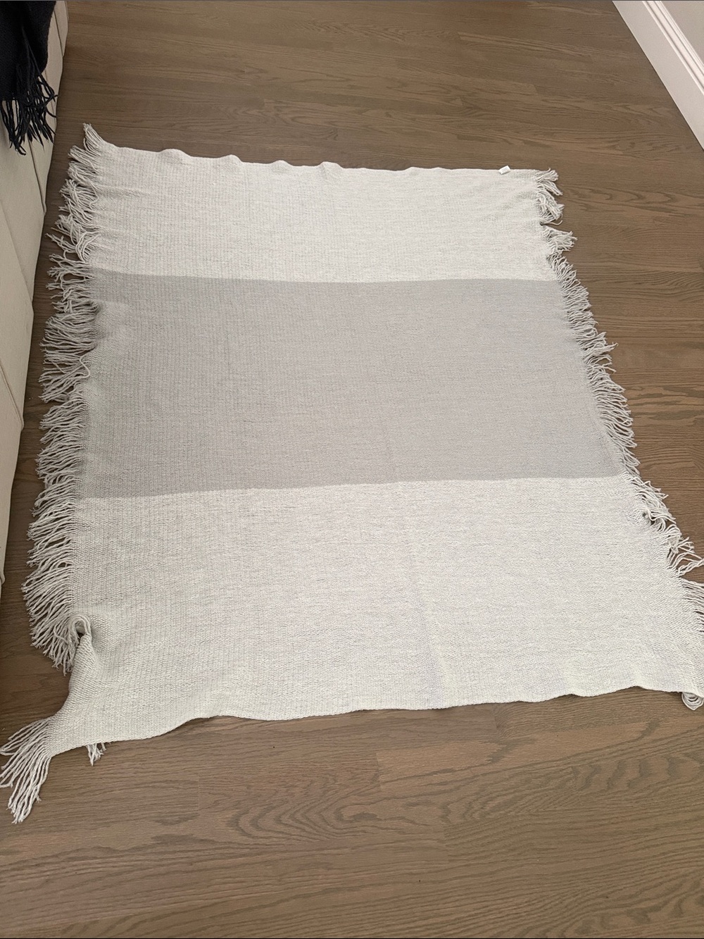 Mark & Graham Soft Knit Throw in Light Gray & Cream Fringe